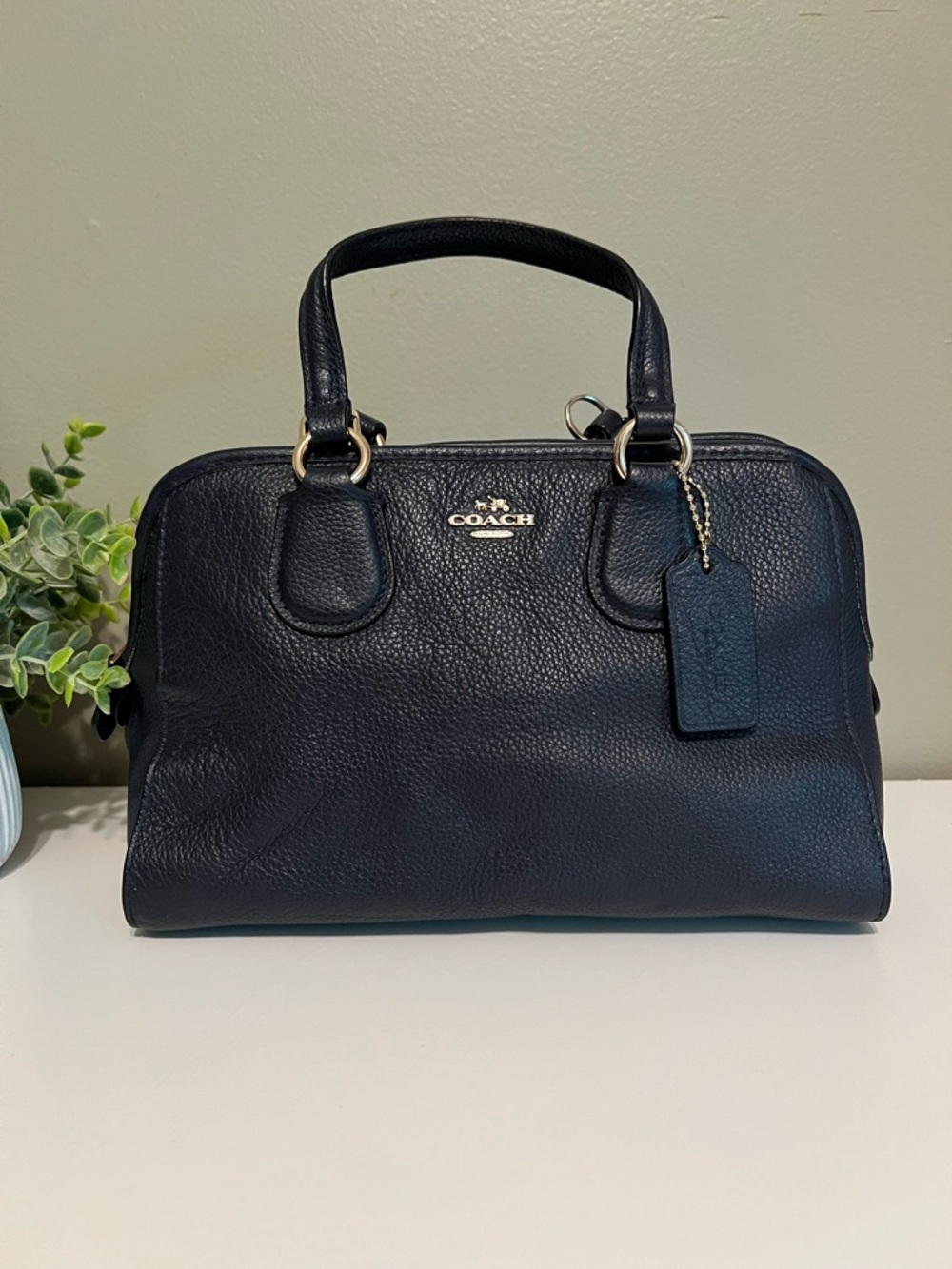 Coach Navy Pebbled Leather Dome Satchel with Gold Hardware - Picture 12 of 12